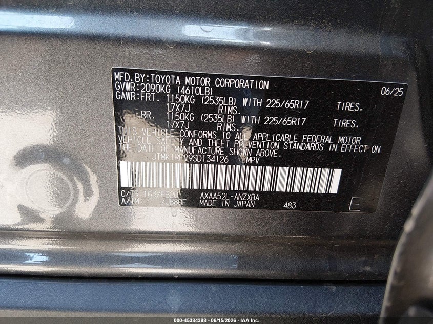 2025 Toyota Rav 4 VIN JTMK1RFV9SD134126 IAAI salvage auction — FRONT END, Salvage Title, sold $13,000 on 2026-07-29 (photo 9)