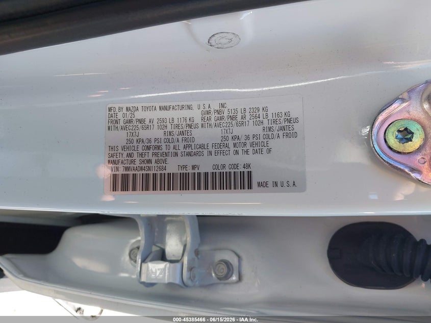 2025 Mazda Cx-50 VIN 7MMVAADW4SN112684 IAAI salvage auction — REAR END, Salvage (California), sold $8,200 on 2026-07-22 (photo 9)