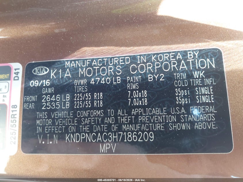 2017 Kia Sportage VIN KNDPNCAC3H7186209 IAAI salvage auction — LEFT FRONT, Salvage (Ohio), sold $3,300 on 2026-07-14 (photo 9)