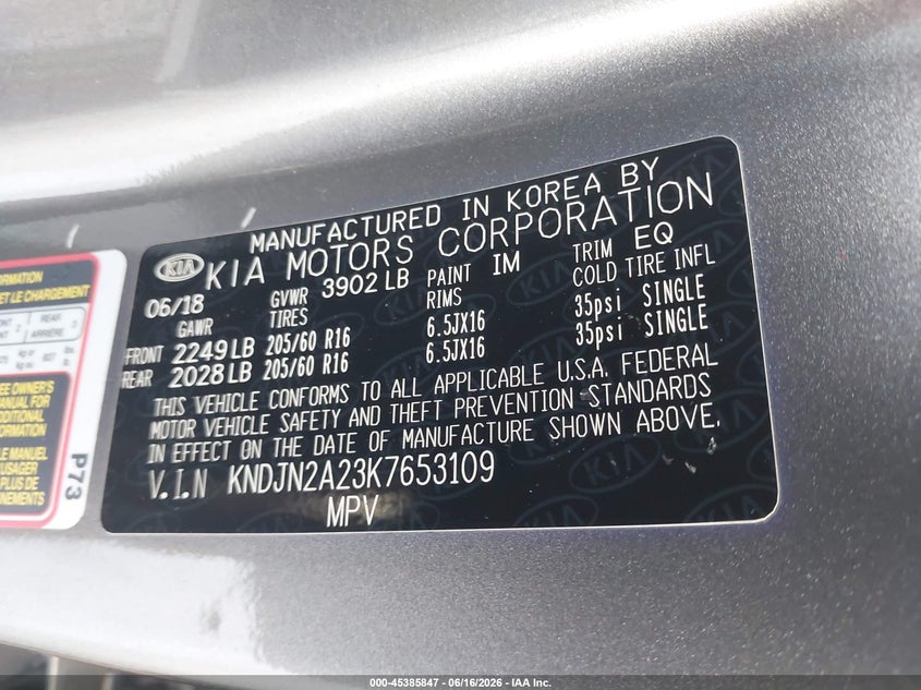 2019 Kia Soul VIN KNDJN2A23K7653109 IAAI salvage auction — FRONT END, Rebuildable (Florida), sold $1,800 on 2026-07-08 (photo 9)