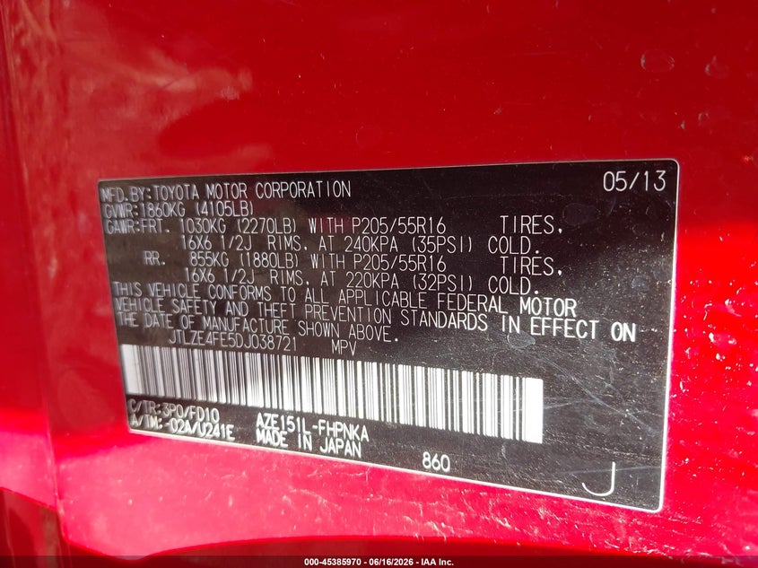 2013 Scion Xb VIN JTLZE4FE5DJ038721 IAAI salvage auction — LEFT SIDE, Salvage (Ohio), sold $1,800 on 2026-07-08 (photo 9)