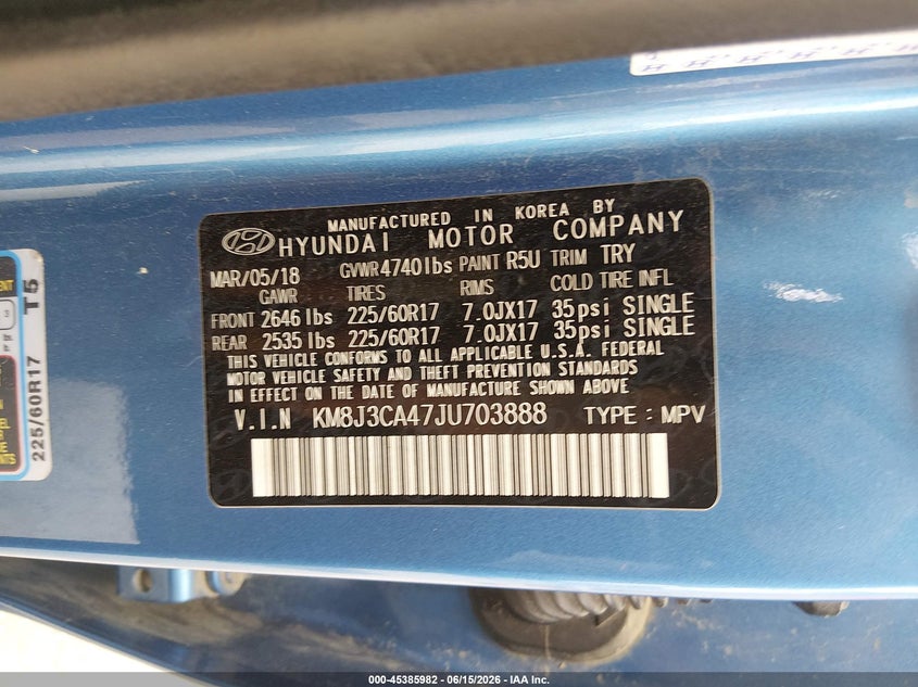 2018 Hyundai Tucson VIN KM8J3CA47JU703888 IAAI salvage auction — FRONT END, Salvage (Maine), sold $1,450 on 2026-07-27 (photo 9)