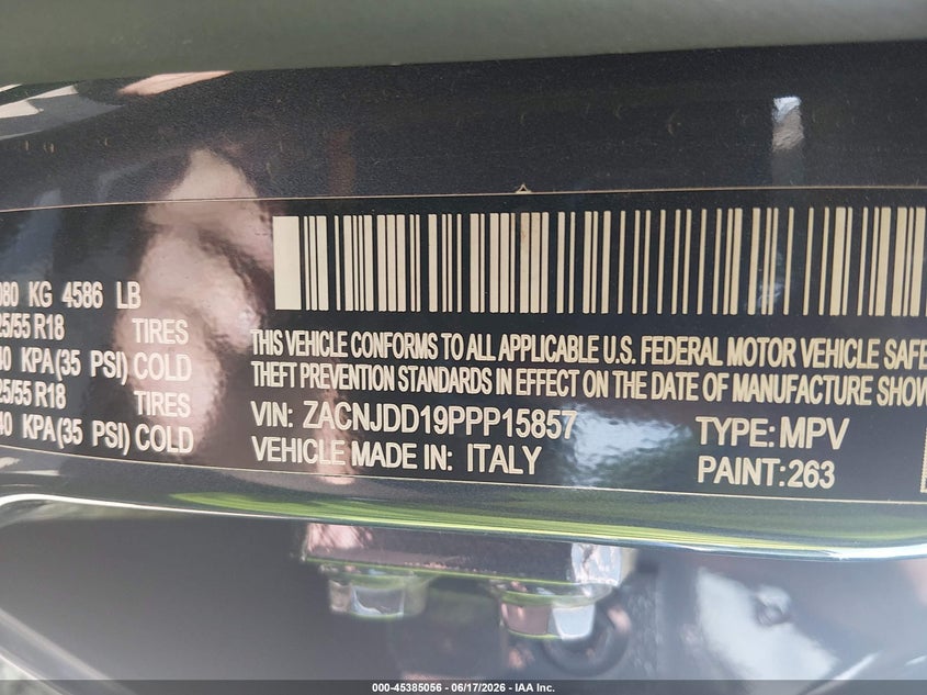 2023 Jeep Renegade VIN ZACNJDD19PPP15857 IAAI salvage auction — LEFT SIDE, Salvage Title, sold $25 on 2026-07-21 (photo 9)