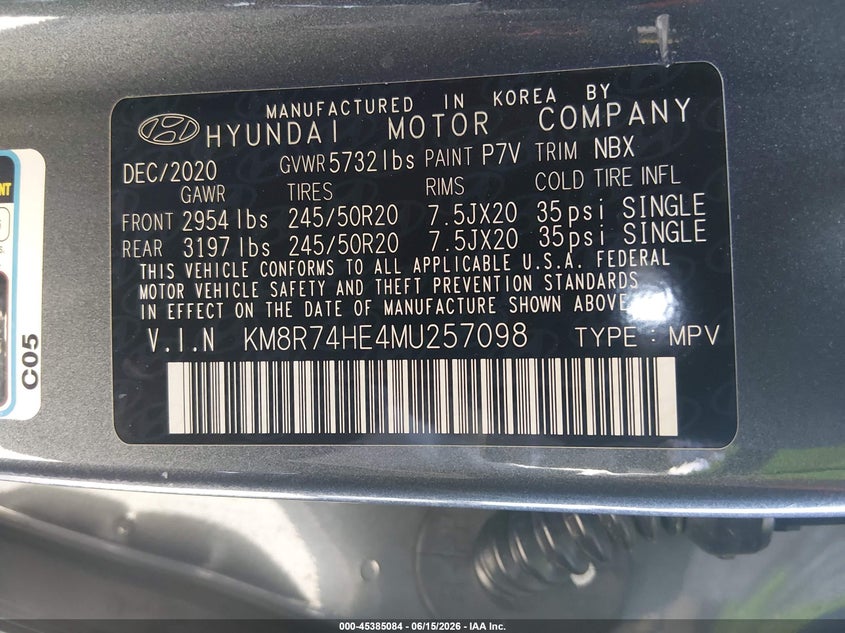2021 Hyundai Palisade VIN KM8R74HE4MU257098 IAAI salvage auction — REAR END, Salvage (California), sold $9,000 on 2026-08-02 (photo 9)