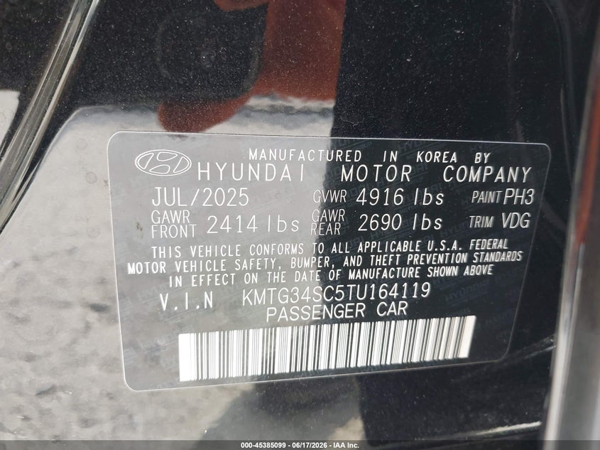 2026 Genesis G70 VIN KMTG34SC5TU164119 IAAI salvage auction — REAR END, Salvage Title, sold $875 on 2026-07-24 (photo 9)