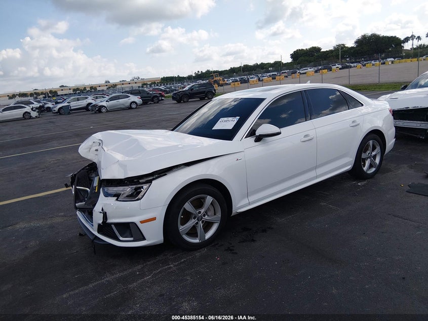 2019 Audi A4 VIN WAUDNAF47KA053663 IAAI salvage auction — FRONT END, Salvage Title, sold $1,950 on 2026-07-30 (photo 2)