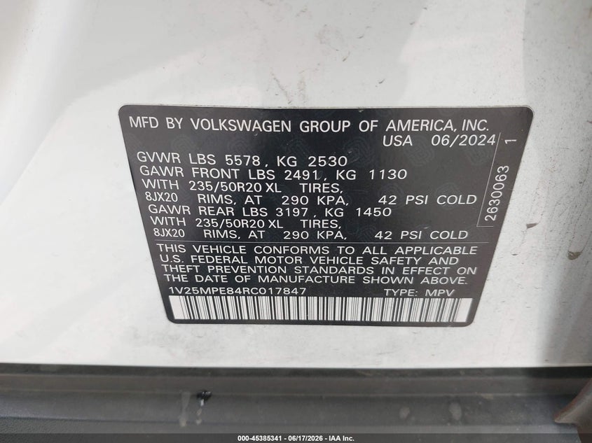 2024 Volkswagen Id.4 VIN 1V25MPE84RC017847 IAAI salvage auction — RIGHT SIDE, Salvage (California), sold $13,950 on 2026-08-31 (photo 9)