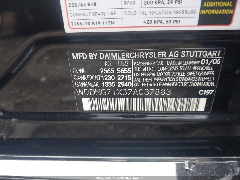 2007 Mercedes-benz S class VIN WDDNG71X37A037883 IAAI salvage auction — LEFT FRONT, Salvage (Idaho), sold $875 on 2026-07-15 (photo 9)