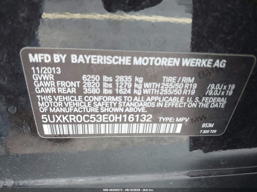 2014 BMW X5 VIN 5UXKR0C53E0H16132 IAAI salvage auction — FRONT END, Rebuildable (Florida), sold $4,400 on 2026-07-16 (photo 9)