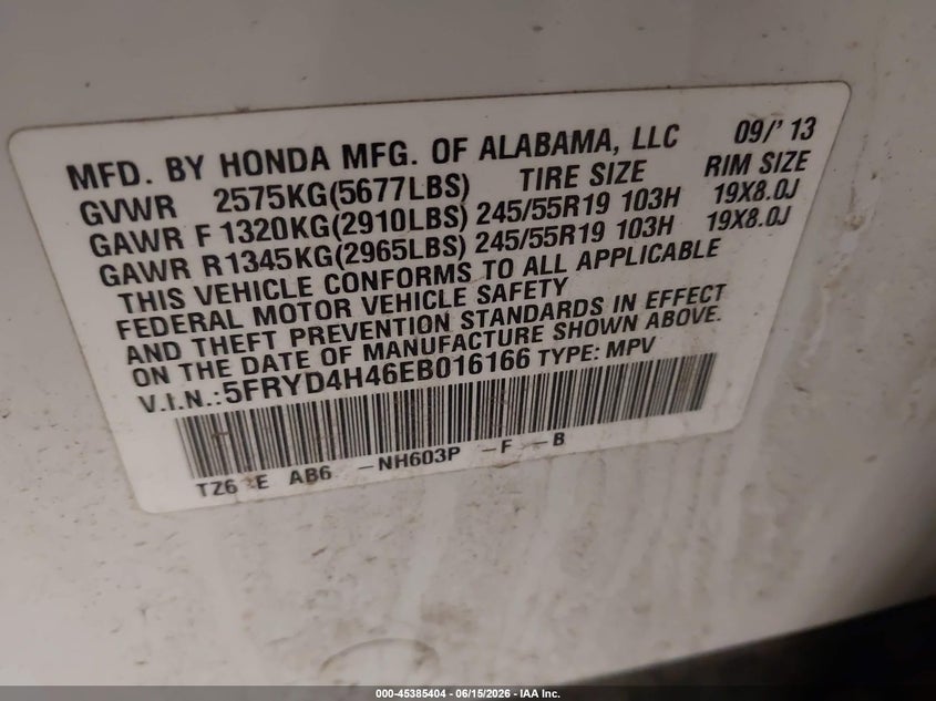 2014 Acura Mdx VIN 5FRYD4H46EB016166 IAAI salvage auction — NORMAL WEAR, Clear (Minnesota), sold $1,150 on 2026-07-18 (photo 9)