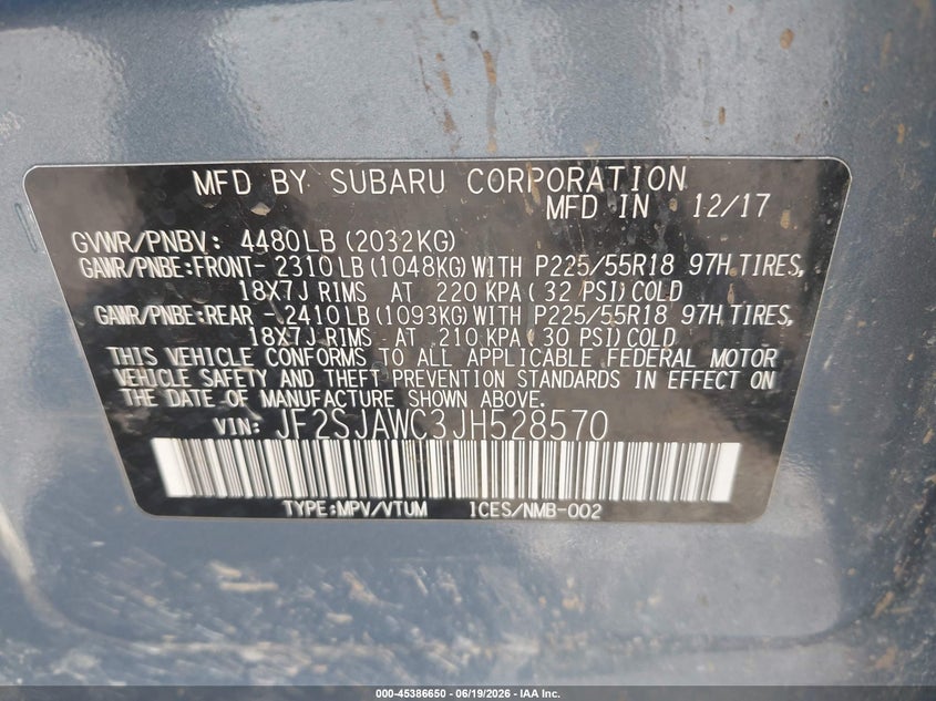 2018 Subaru Forester VIN JF2SJAWC3JH528570 IAAI salvage auction — LEFT SIDE, Salvage Title, sold $1,800 on 2026-07-30 (photo 9)