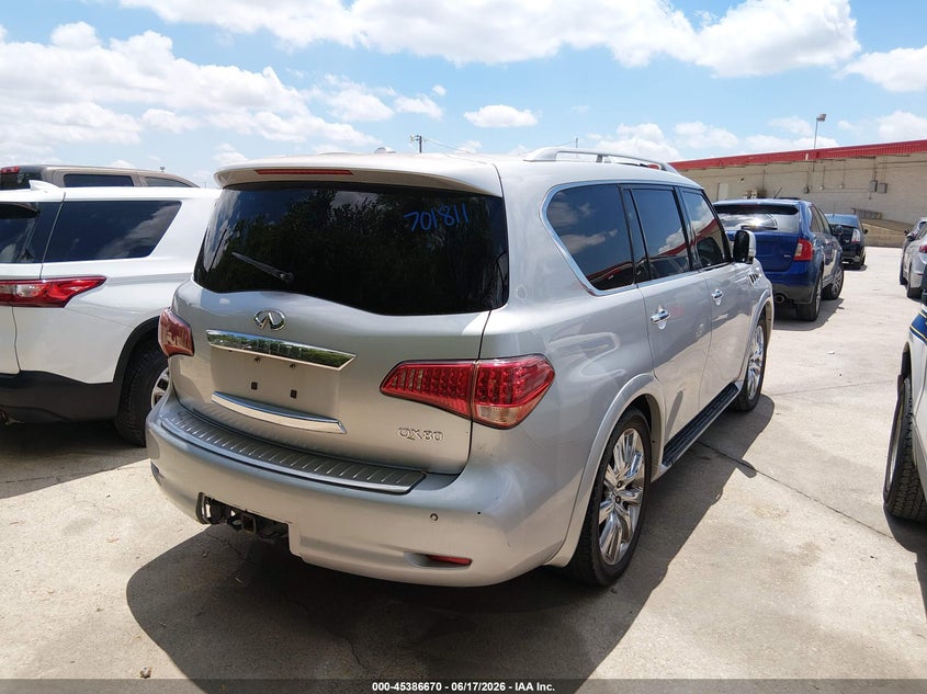 2011 Infiniti Qx56 VIN JN8AZ2ND6B9701811 IAAI salvage auction — NORMAL WEAR, Nrc Lienholder Repossession Paperwork (Texas), sold $1,000 on 2026-07-06 (photo 4)