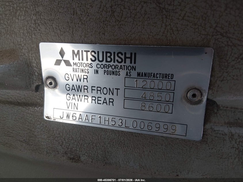 2003 Mitsubishi fuso truck Fe VIN JW6AAF1H53L006999 IAAI salvage auction — Unknown, Salvage (Illinois), sold $625 on 2026-07-29 (photo 8)