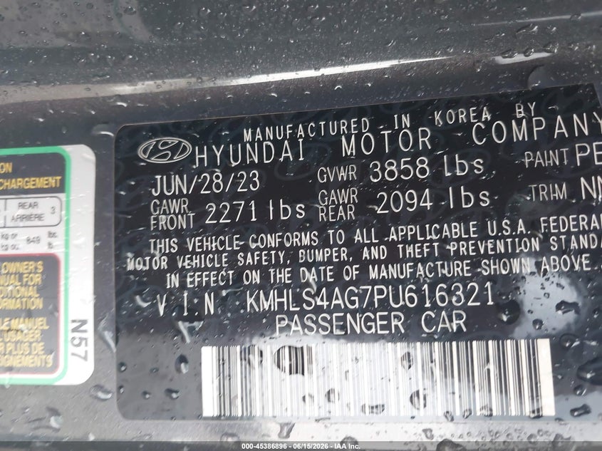 2023 Hyundai Elantra VIN KMHLS4AG7PU616321 IAAI salvage auction — ALL OVER, Salvage (Alabama), sold $3,300 on 2026-07-28 (photo 9)