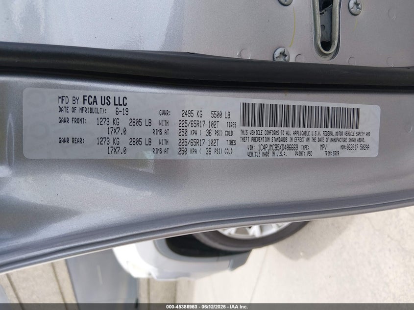 2019 Jeep Cherokee VIN 1C4PJMCB5KD486669 IAAI salvage auction — NORMAL WEAR, SF97 (California), sold $7,650 on 2026-07-30 (photo 9)
