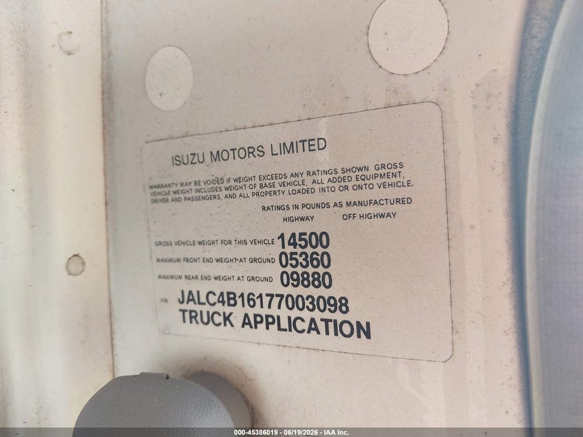 2007 Isuzu W4s042 npr hd dsl reg VIN JALC4B16177003098 IAAI salvage auction — LEFT & RIGHT, Rebuildable (Florida), sold $1,100 on 2026-07-08 (photo 8)