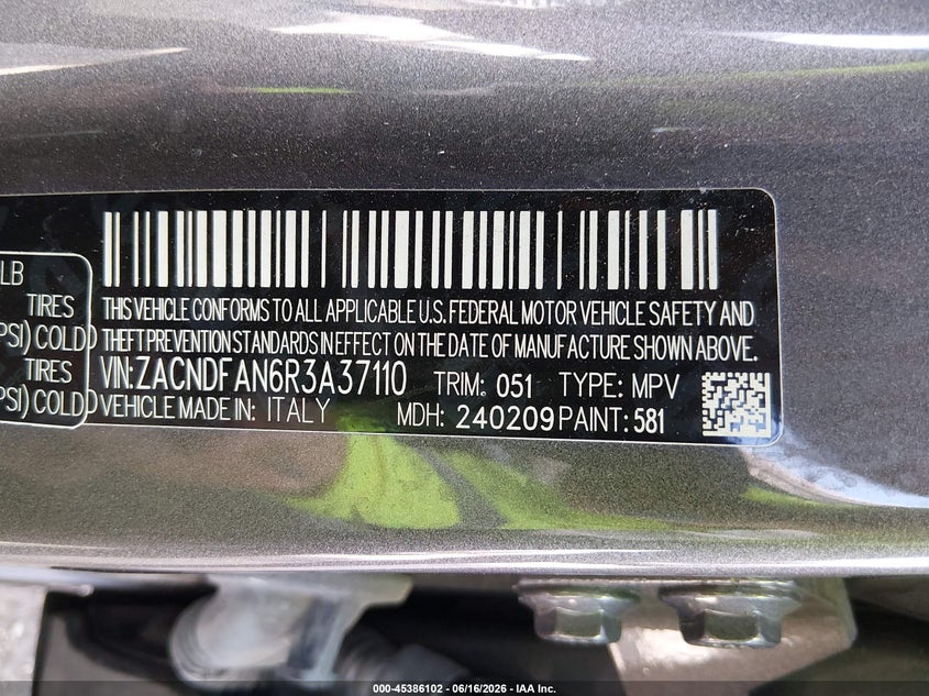 2024 Dodge Hornet VIN ZACNDFAN6R3A37110 IAAI salvage auction — HAIL, Salvage Title, sold $7,500 on 2026-08-20 (photo 9)