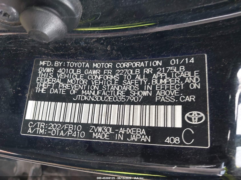 2014 Toyota Prius VIN JTDKN3DU2E0357907 IAAI salvage auction — FRONT END, Salvage (Texas), sold $975 on 2026-07-21 (photo 9)