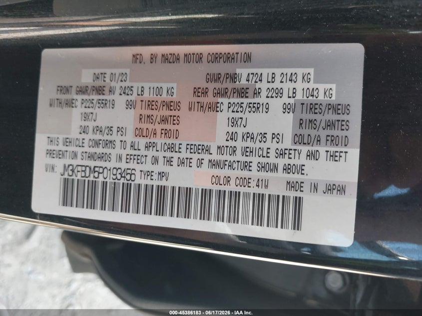 2023 Mazda Cx-5 VIN JM3KFBDM5P0193456 IAAI salvage auction — RIGHT FRONT, Mv-907A (New York), sold $7,700 on 2026-07-28 (photo 9)