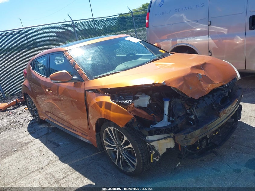 2016 Hyundai Veloster VIN KMHTC6AE3GU285938 IAAI salvage auction — FRONT END, Salvage Title, sold $375 on 2026-07-28 (photo 1)