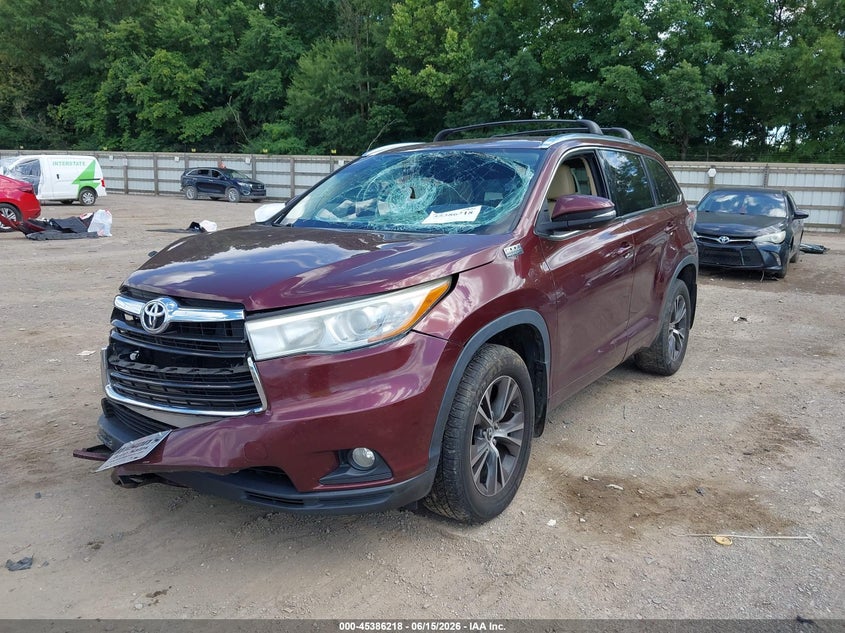 2016 Toyota Highlander VIN 5TDJKRFH7GS352158 IAAI salvage auction — FRONT END, Salvage (Tennessee), sold $150 on 2026-07-22 (photo 2)
