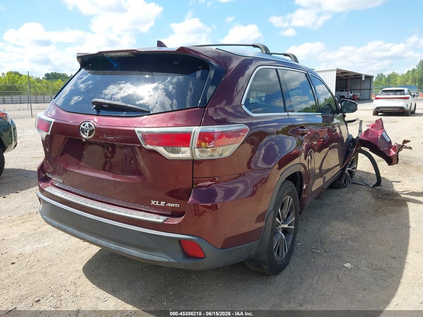 2016 Toyota Highlander VIN 5TDJKRFH7GS352158 IAAI salvage auction — FRONT END, Salvage (Tennessee), sold $150 on 2026-07-22 (photo 4)