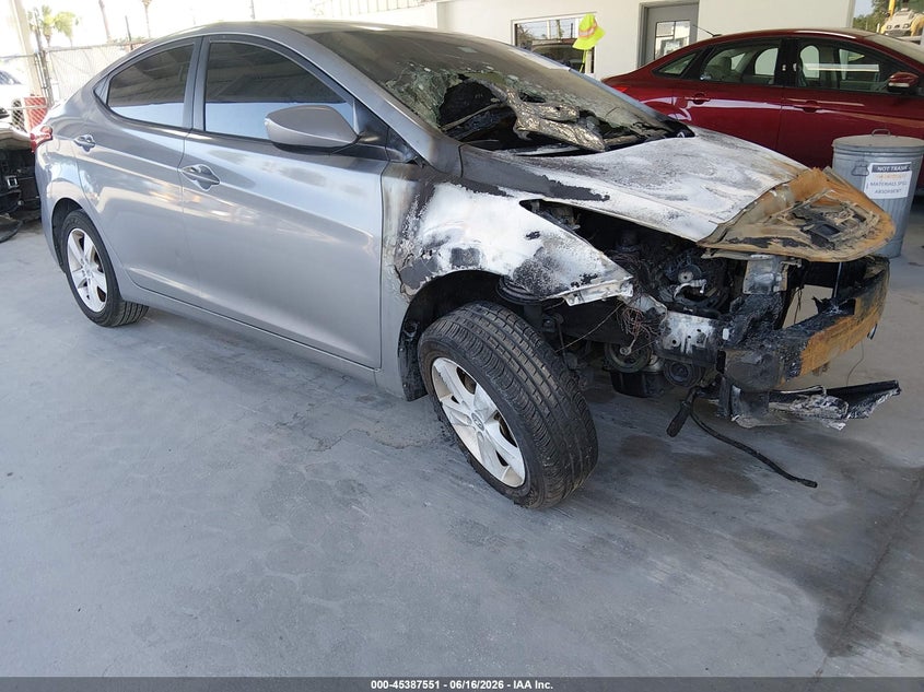 2013 Hyundai Elantra VIN KMHDH4AE9DU749370 IAAI salvage auction — ENGINE BURN, Rebuildable (Florida), sold $225 on 2026-07-08 (photo 1)