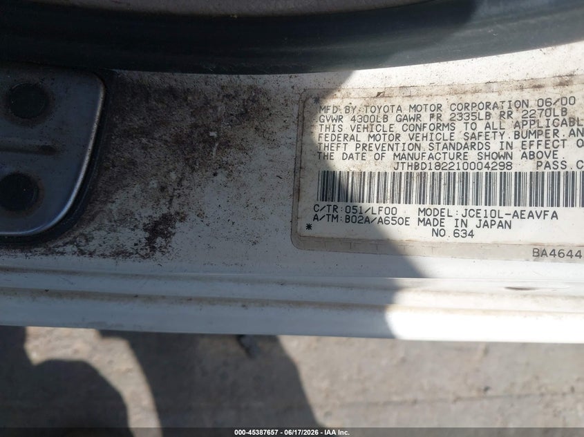 2001 Lexus Is 300 VIN JTHBD182210004298 IAAI salvage auction — NORMAL WEAR, Clear-Dealer Only (North Carolina), sold $1,200 on 2026-07-13 (photo 9)