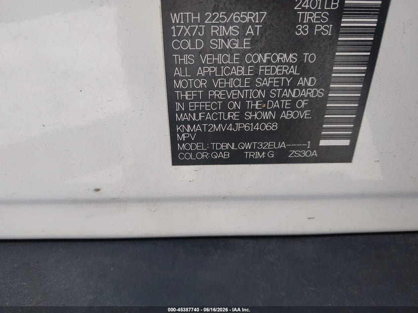 2018 Nissan Rogue VIN KNMAT2MV4JP614068 IAAI salvage auction — LEFT REAR, Mv-907A (New York), sold $4,250 on 2026-07-14 (photo 9)
