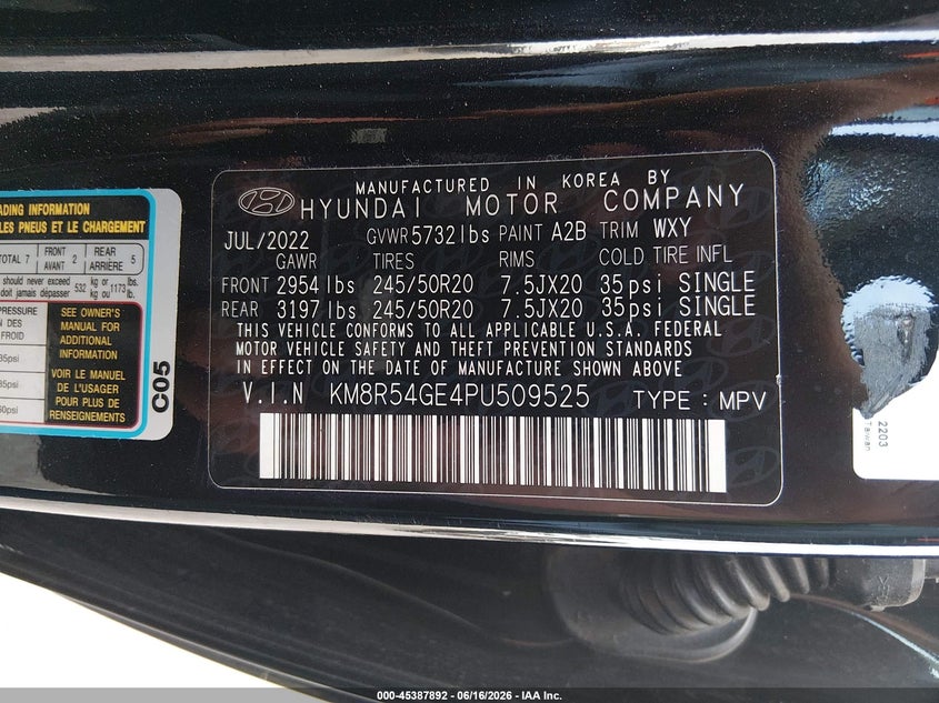 2023 Hyundai Palisade VIN KM8R54GE4PU509525 IAAI salvage auction — LEFT SIDE, Salvage (Texas), sold $4,050 on 2026-07-28 (photo 9)