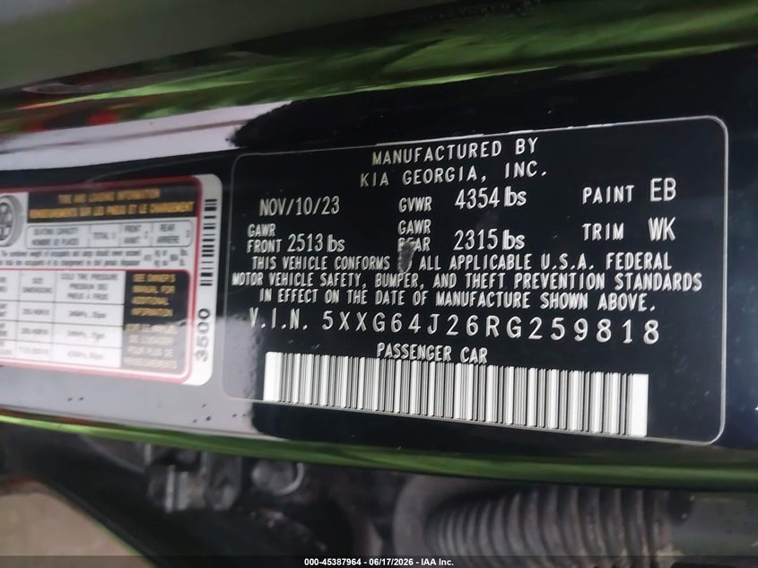 2017 Hyundai Elantra VIN KMHD84LF1HU228848 IAAI salvage auction — THEFT, Salvage (Texas), sold $2,350 on 2026-07-17 (photo 9)