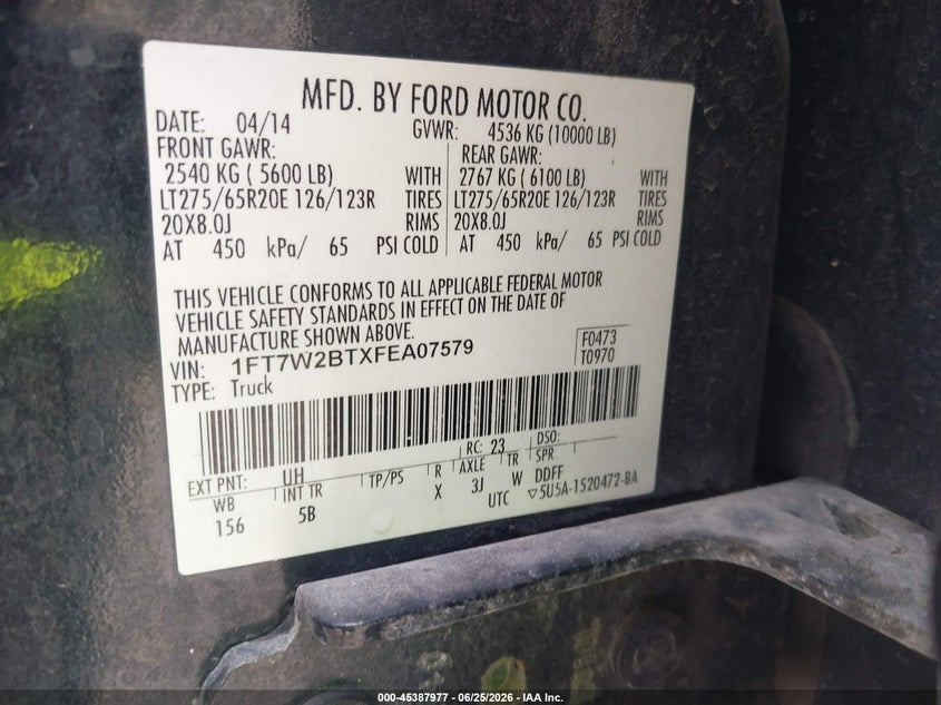 2015 Ford F250 VIN 1FT7W2BTXFEA07579 IAAI salvage auction — ELECTRICAL, Salvage (Mississippi), sold $3,650 on 2026-07-18 (photo 9)