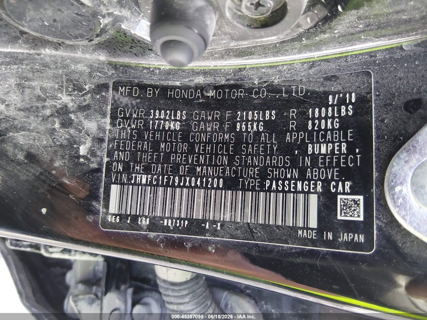 2018 Honda Civic VIN JHMFC1F79JX041200 IAAI salvage auction — RIGHT FRONT, Salvage (Missouri), sold $1,050 on 2026-07-28 (photo 9)