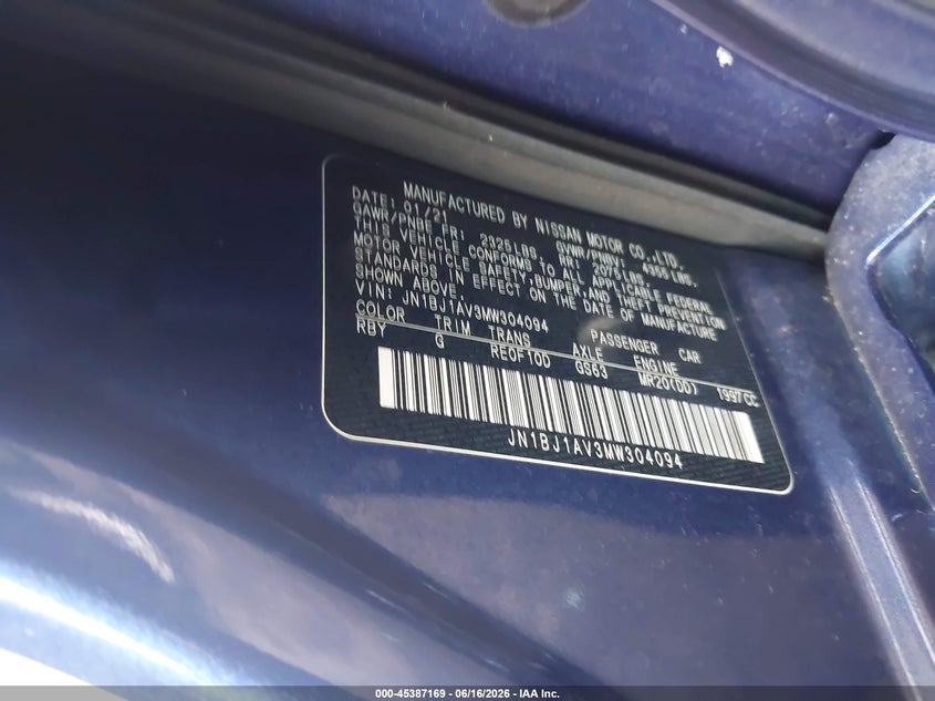 2021 Nissan Rogue VIN JN1BJ1AV3MW304094 IAAI salvage auction — REAR END, Certificate Of Destruction (Florida), sold $2,600 on 2026-07-14 (photo 9)