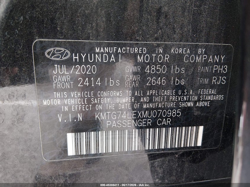 2021 Genesis G70 VIN KMTG74LEXMU070985 IAAI salvage auction — LEFT SIDE, Salvage (Louisiana), sold $6,000 on 2026-07-06 (photo 9)