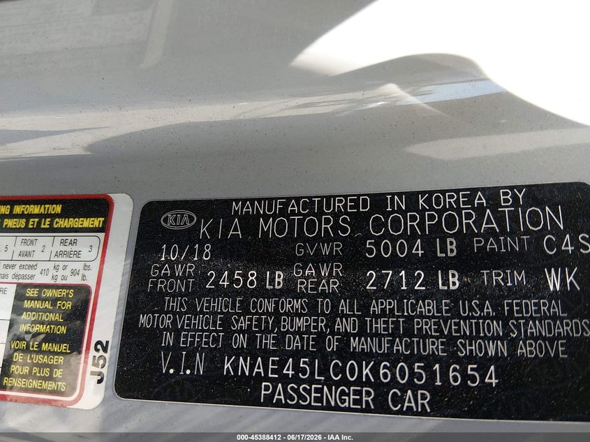 2019 Kia Stinger VIN KNAE45LC0K6051654 IAAI salvage auction — LEFT REAR, Salvage (Virginia), sold $2,550 on 2026-07-31 (photo 9)