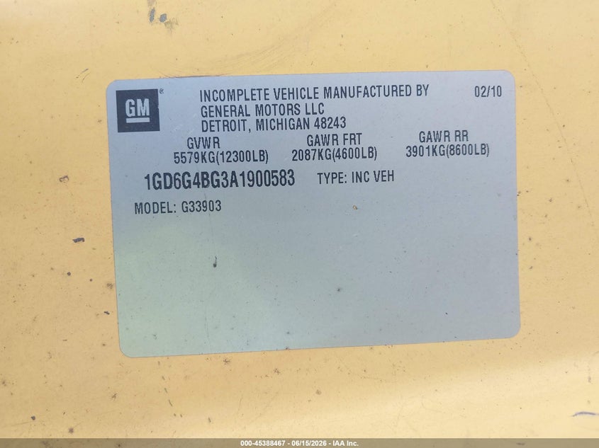 2010 Gmc Savana VIN 1GD6G4BG3A1900583 IAAI salvage auction — FRONT END, Salvage (Illinois), sold $125 on 2026-07-08 (photo 8)