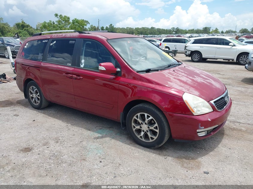 2014 Kia SEDONA VIN KNDMG4C76E6587497 IAAI salvage auction — REAR END, Rebuildable (Florida), sold $1,350 on 2026-07-09 (photo 1)