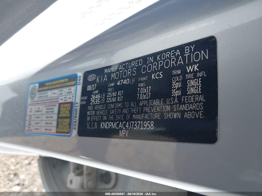 2018 Kia Sportage VIN KNDPMCAC4J7371958 IAAI salvage auction — FRONT END, Salvage (Massachusetts), sold $1,700 on 2026-07-31 (photo 9)