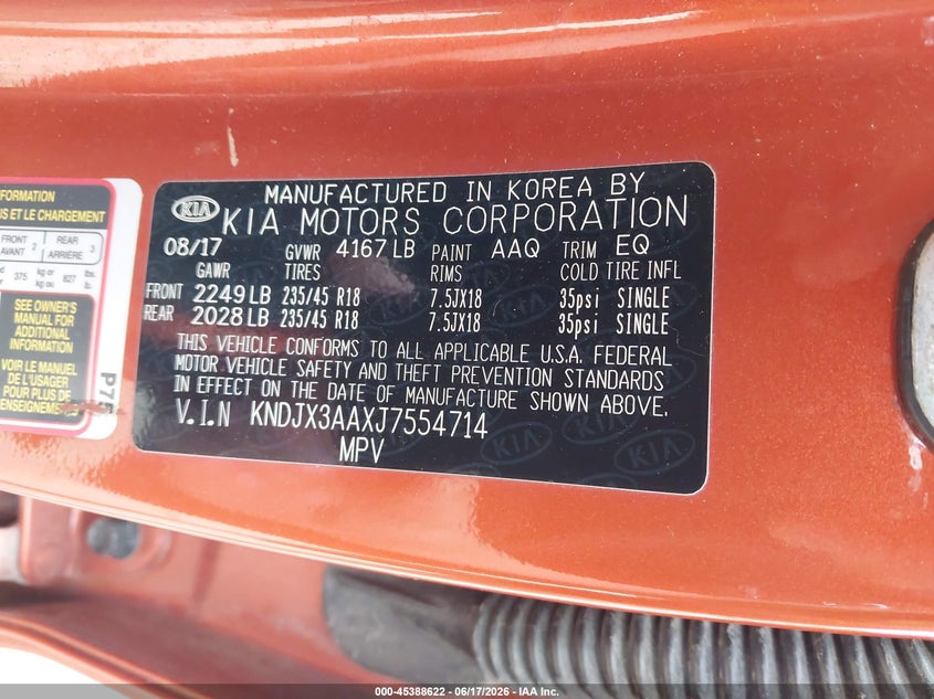 2018 Kia Soul VIN KNDJX3AAXJ7554714 IAAI salvage auction — FRONT END, Salvage Title, sold $1,900 on 2026-07-30 (photo 9)