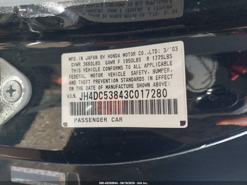 2003 Acura Rsx VIN JH4DC53843C017280 IAAI salvage auction — SIDE, Salvage (Ohio), sold $700 on 2026-07-08 (photo 9)