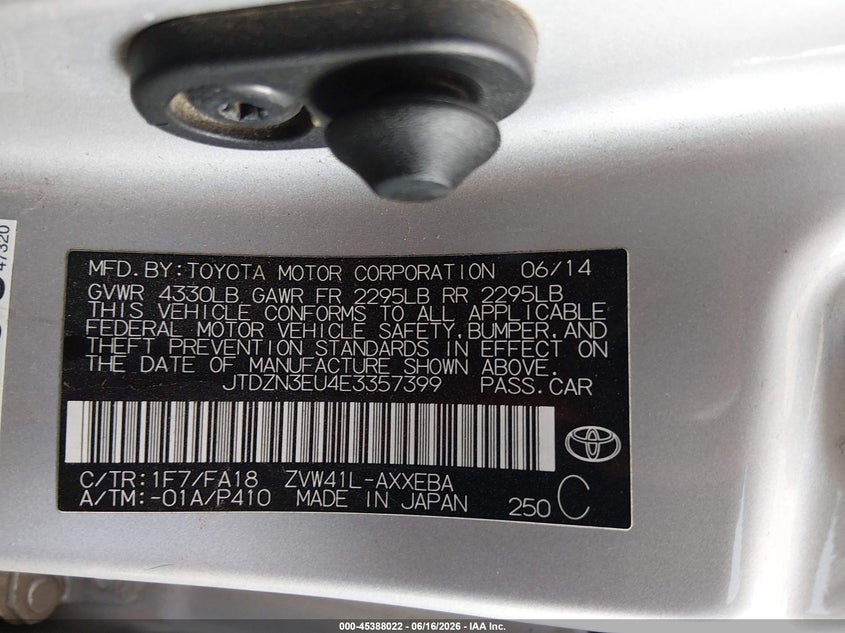 2014 Toyota Prius v VIN JTDZN3EU4E3357399 IAAI salvage auction — RIGHT SIDE, Salvage (Arizona), sold $1,150 on 2026-07-21 (photo 9)