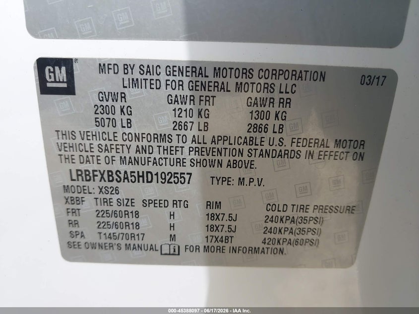 2017 Buick Envision VIN LRBFXBSA5HD192557 IAAI salvage auction — SIDE, Salvage (Georgia), sold $825 on 2026-07-11 (photo 9)