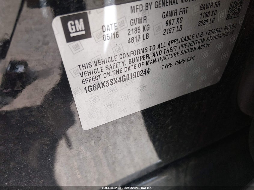 2016 Cadillac Cts VIN 1G6AX5SX4G0190244 IAAI salvage auction — RIGHT FRONT, Salvage (Minnesota), sold $475 on 2026-07-27 (photo 9)