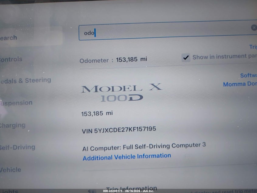 2019 Tesla Model x VIN 5YJXCDE27KF157195 IAAI salvage auction — REAR END, Clear (Michigan), sold $6,700 on 2026-07-09 (photo 7)
