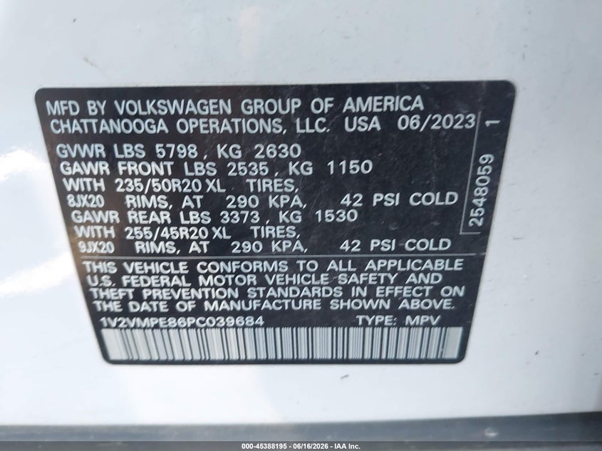 2023 Volkswagen Id.4 VIN 1V2VMPE86PC039684 IAAI salvage auction — FRONT END, Salvage Title, sold $11,500 on 2026-08-22 (photo 9)