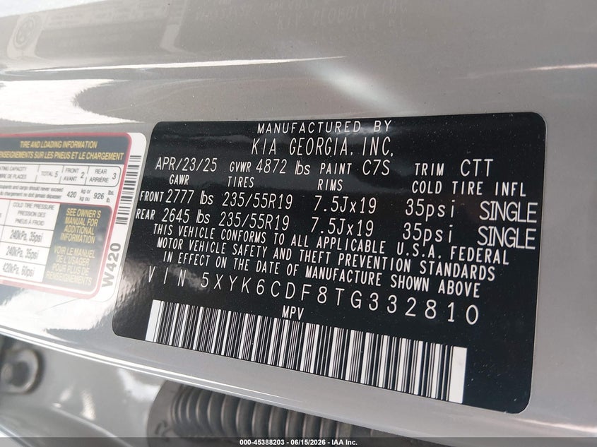 2026 Kia Sportage VIN 5XYK6CDF8TG332810 IAAI salvage auction — BIO HAZARD, Salvage (Colorado), sold $2,500 on 2026-07-29 (photo 9)