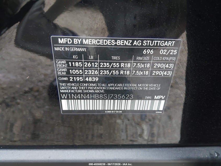2025 Mercedes-benz Gla-klasse VIN W1N4N4HB8SJ735623 IAAI salvage auction — LEFT FRONT, Salvage Title, sold $19,600 on 2026-08-12 (photo 9)