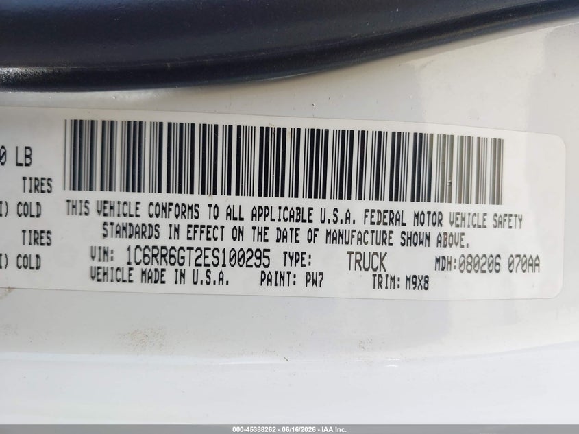 2014 Ram 1500 VIN 1C6RR6GT2ES100295 IAAI salvage auction — SIDE, Salvage (California), sold $1,900 on 2026-07-22 (photo 9)