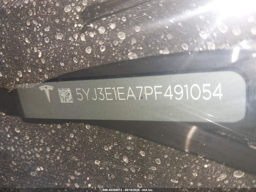 2023 Tesla Model 3 VIN 5YJ3E1EA7PF491054 IAAI salvage auction — REAR END, Salvage (Arizona), sold $4,100 on 2026-07-16 (photo 9)